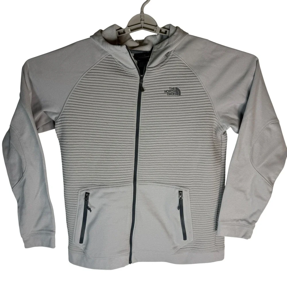 The North Face Mens Gray Ribbed Full Zip‎ Hooded Fleece Jacket Size M NF0A3Y9D